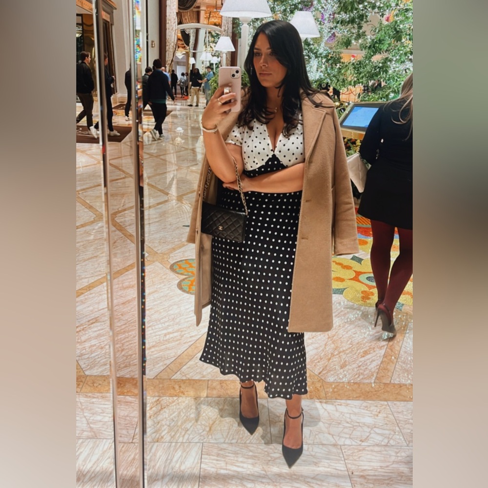 a new day Black and White Polka Dot Midi Dress